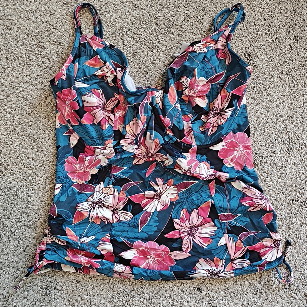 34HH  Panache Floral Tankini Top - Pink and Blue
